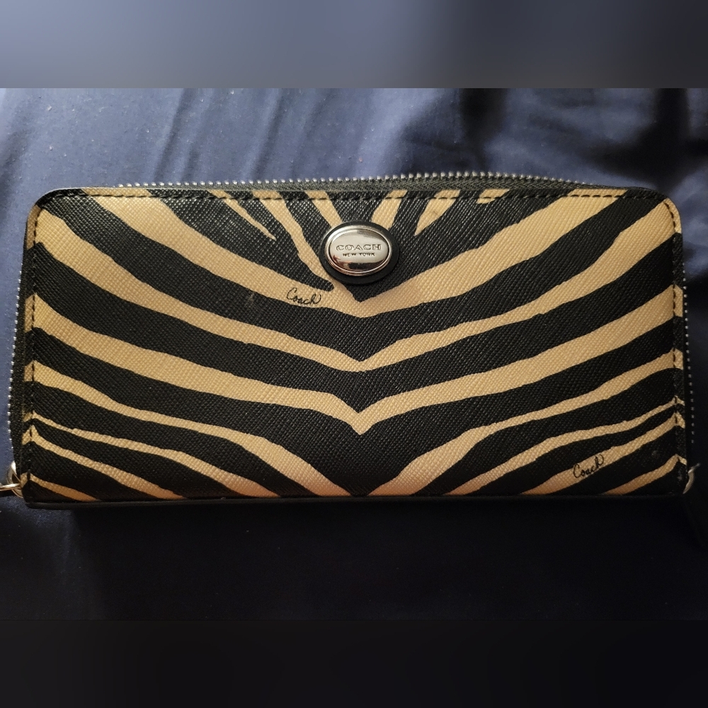 Coach Zebra Stripe Wallet - Black and Tan